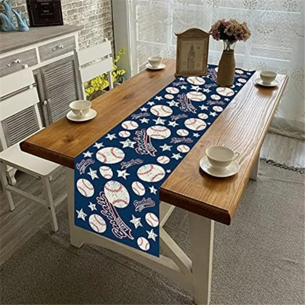 Baseball Table Runner 13x72 Linen Baseball Party Birthday Baby Shower Table Deco